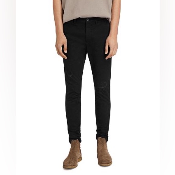 Allsaints Men Remi Slim-Fit Ripped Chinos In Black, 28w